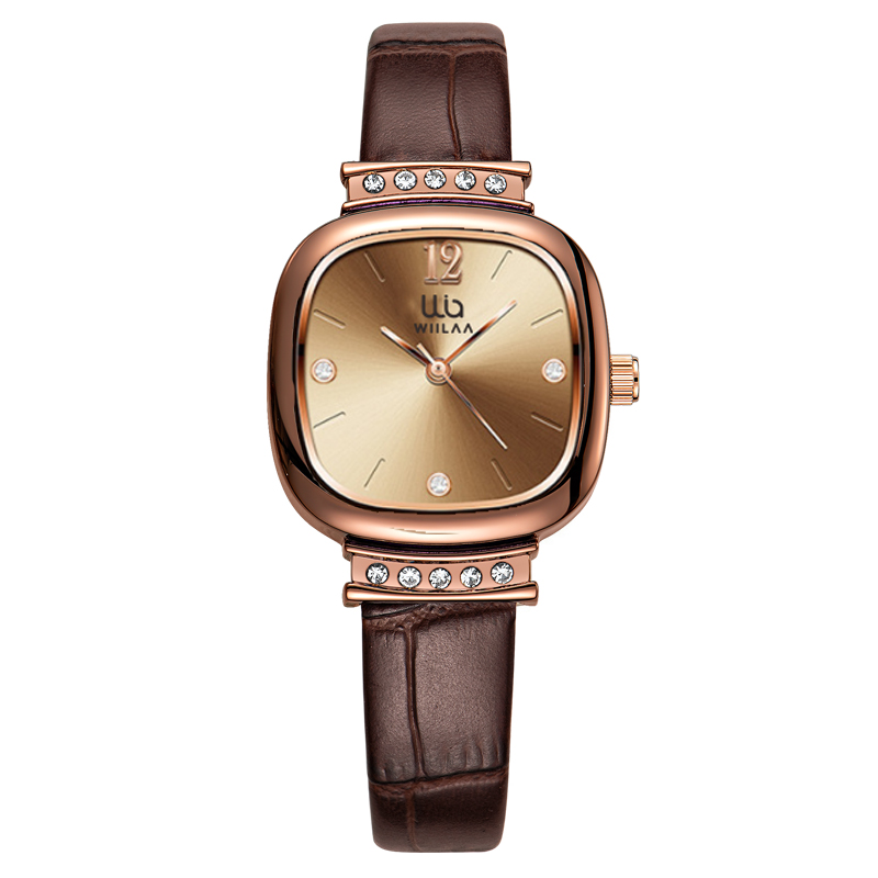 Luxury Watch Leather Strap - Women's Rose Gold Square Watch Vintage