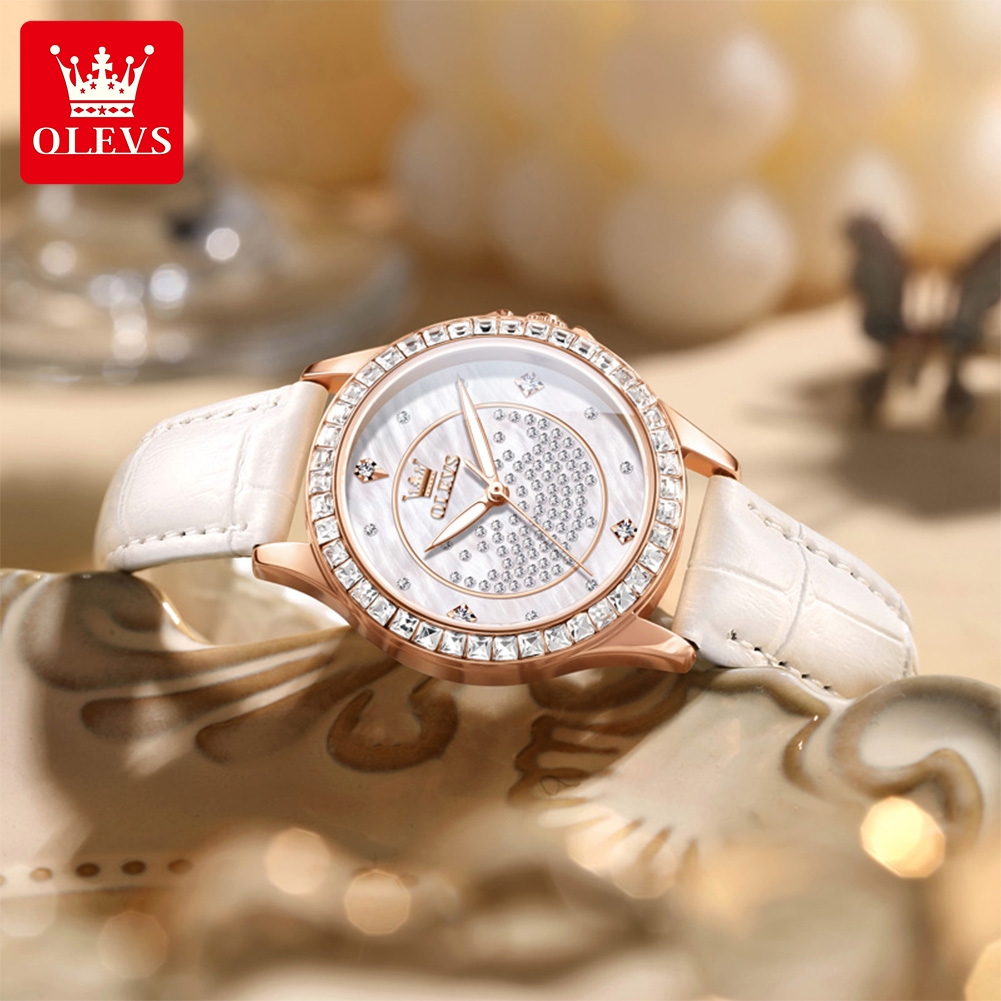 Luxury Watch Leather Strap - OLEVS 3715 Full Diamond Luxury Quartz