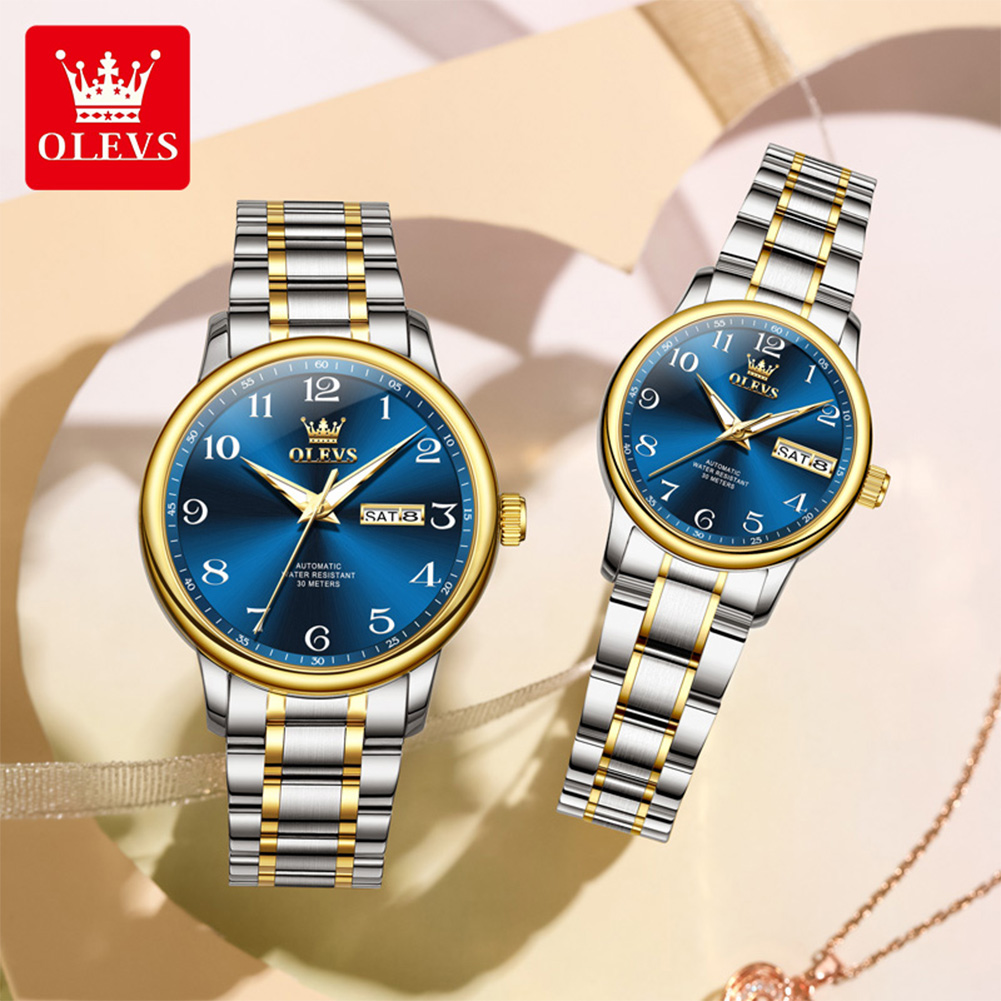 Luxury Watch With Arabic Numerals - OLEVS Original Couple Watch 2 pcs