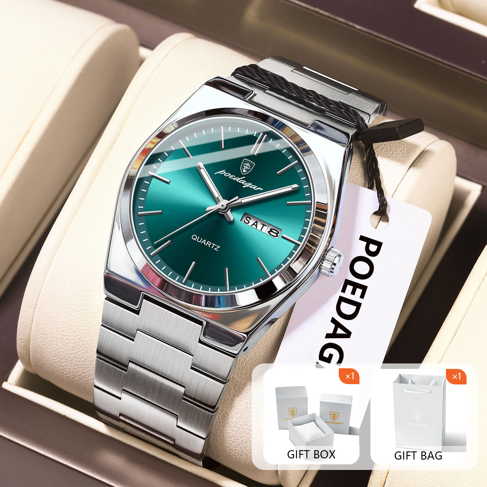 Luxury Watch Display Case - POEDAGAR Original Quartz Men's Watches Waterproof