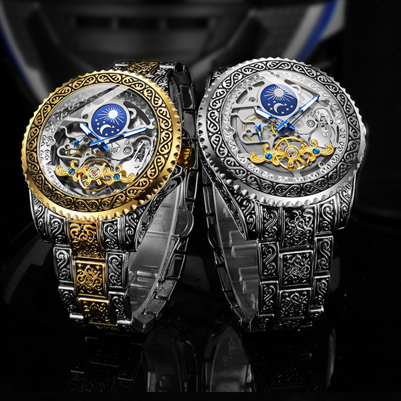 Forsining Luxury Transparent S - Moonphase Complication Watch ulasan dan harga