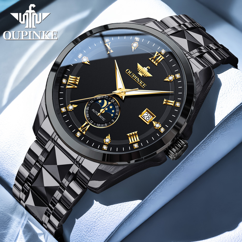 OUPINKE 3265 man watch moon ph - Luxury Watch Leather ulasan dan harga