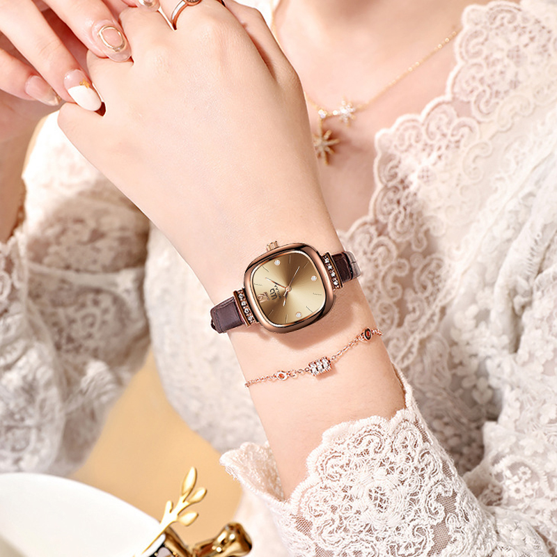 Women's Rose Gold Square Watch - Luxury Watch Leather Strap ulasan dan harga