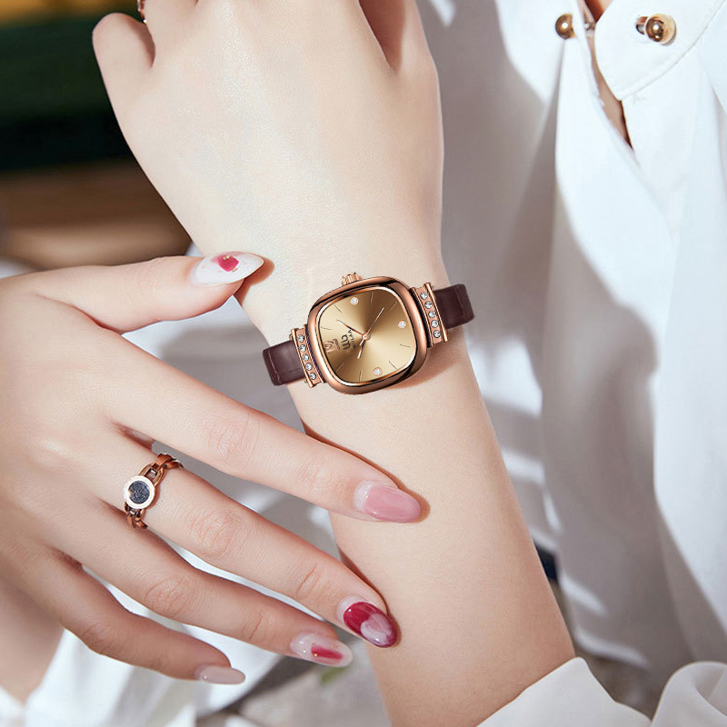 Women's Rose Gold Square Watch - Luxury Watch Leather Strap ulasan dan harga