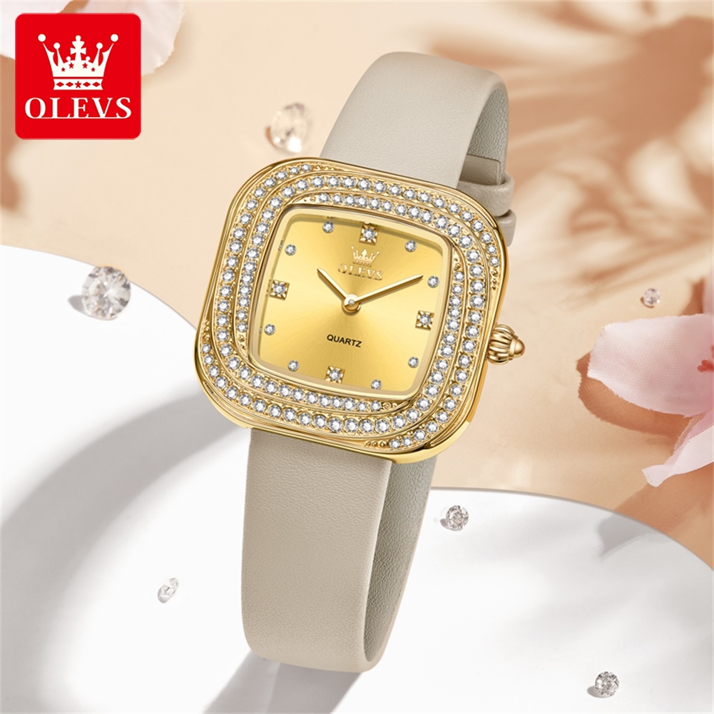OLEVS Fashion Ladies' Square Q - Luxury Watch Leather Strap ulasan dan harga