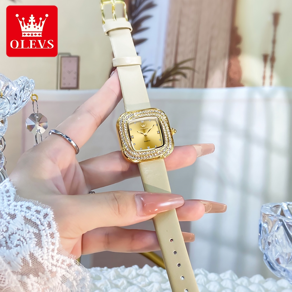 OLEVS Fashion Ladies' Square Q - Luxury Watch Leather Strap ulasan dan harga