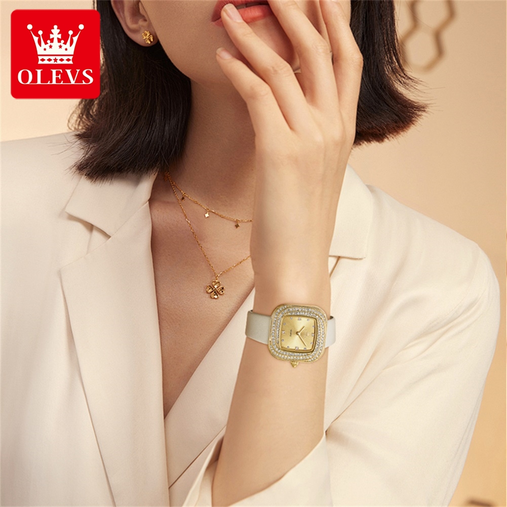 OLEVS Fashion Ladies' Square Q - Luxury Watch Leather Strap ulasan dan harga