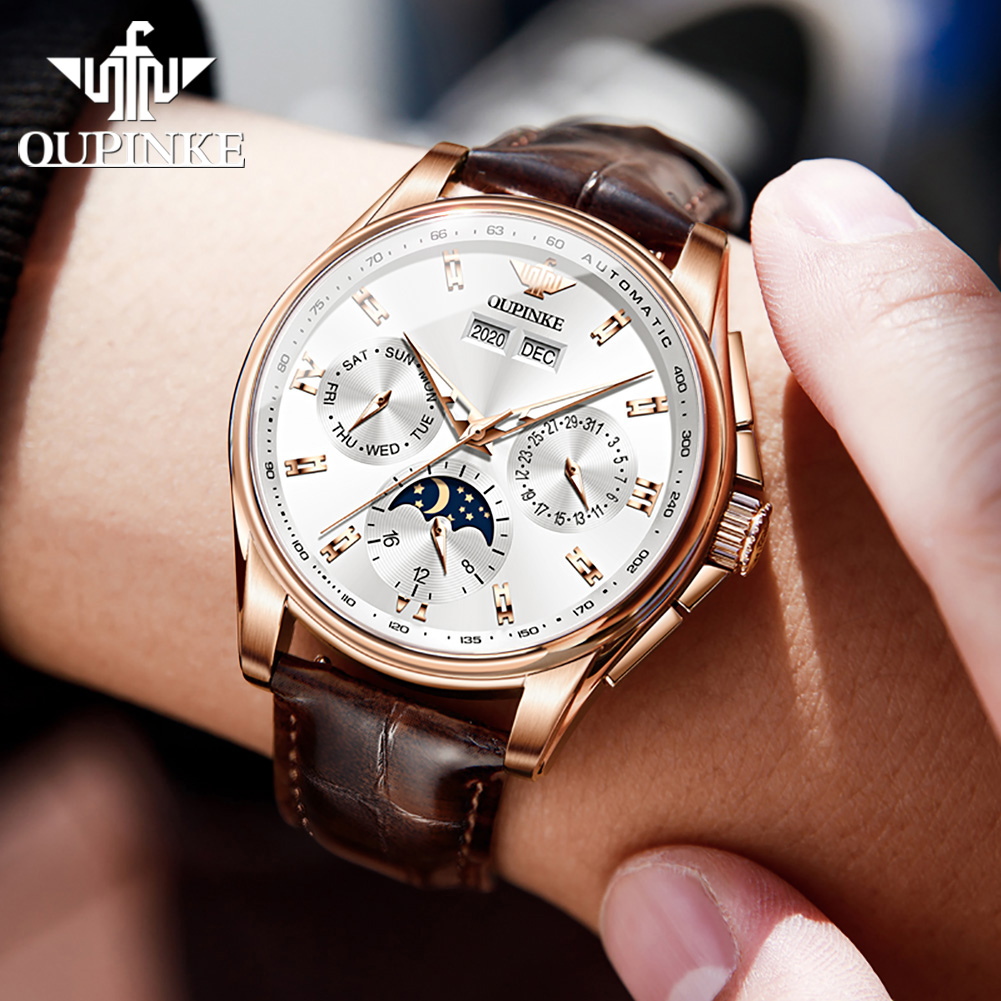 OUPINKE 3189 Men Fully Automat - Moonphase Complication Watch ulasan dan harga