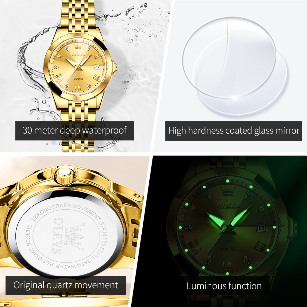 OLEVS Fashion Golden Watch for - Luxury Watch Lady ulasan dan harga